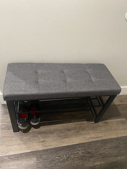 Shoe Bench, 3-Tier Shoe Rack for Entryway, Storage Organizer with Foam Padded Seat - HWLEXTRA 