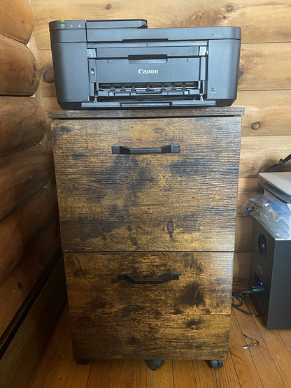 Rustic File Cabinet with 2 Drawers, Rolling Office Filing Cabinet with Wheels - HWLEXTRA 