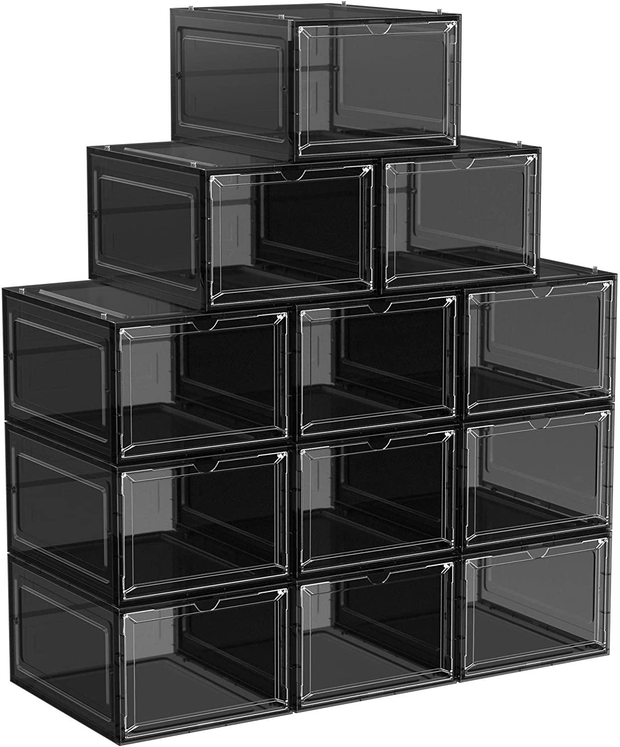 Set of 12 Black Shoe Boxes with Doors - HWLEXTRA