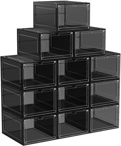 Set of 12 Black Shoe Boxes with Doors - HWLEXTRA