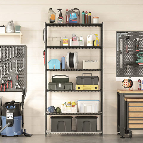 Garage Shelving, 6-Tier Wire Shelving Unit, Kitchen Storage Rack with Adjustable Shelves