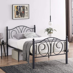 Metal Bed Frame with Headboard and Footboard, Iron Mattress Foundation No Box Spring Needed