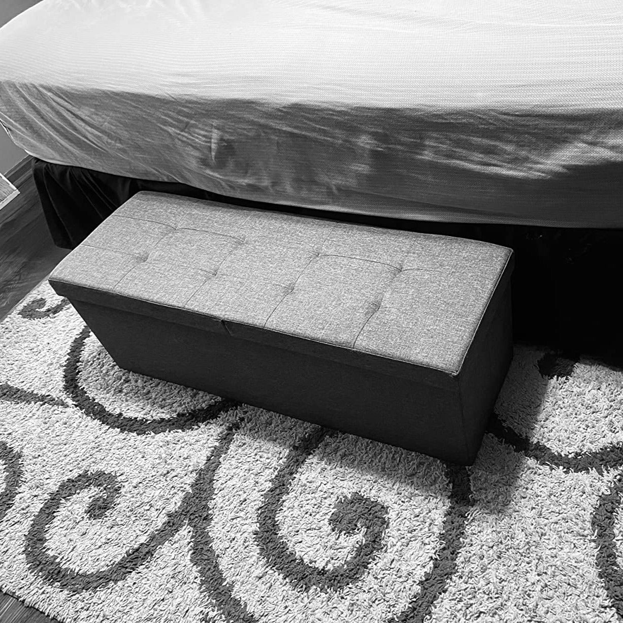 Folding Ottoman, Storage Bench with Flip-up Lid, 21.1 Gal Capacity, Padded Seat, 29.9 x 15 x 15 Inches - HWLEXTRA 