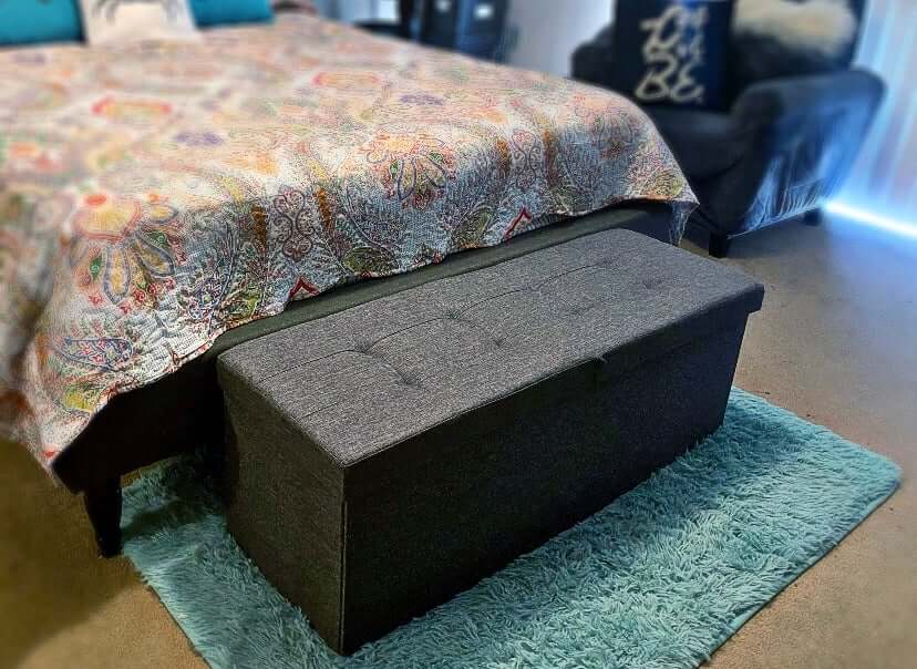 43.3 Inches Storage Ottoman Bench, Folding Storage Chest, Footstool with Flip-up Lid - HWLEXTRA 
