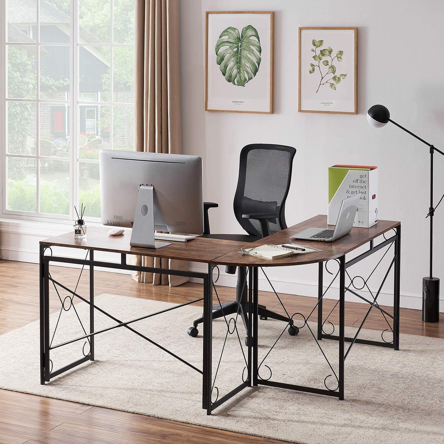 L Shaped Computer Desk, 59’’x59’’ Large Industrial Home Office Workstation, Multi-Usage Corner Gaming Table