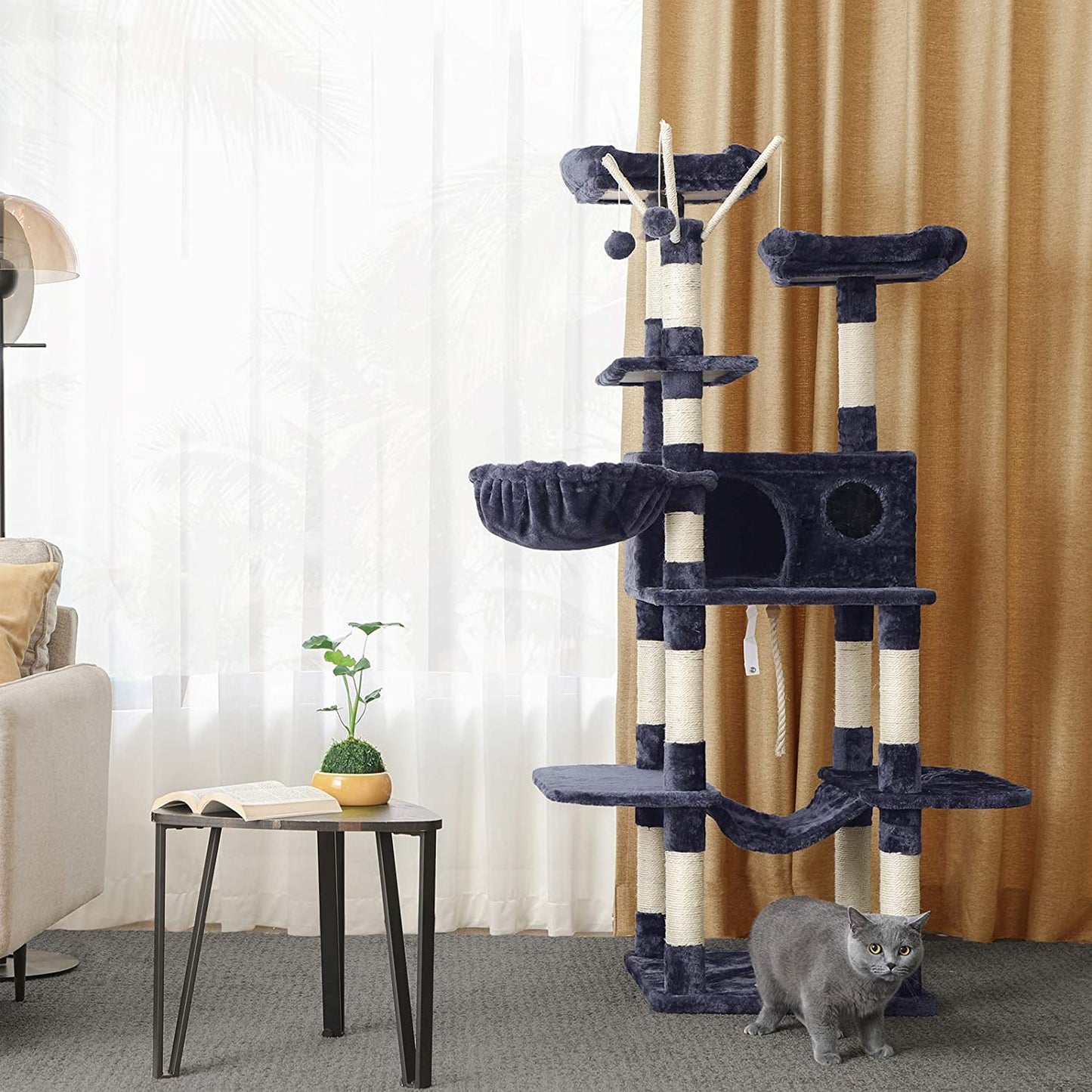 64.6 Inches Large Cat Activity Center with Hammock - HWLEXTRA
