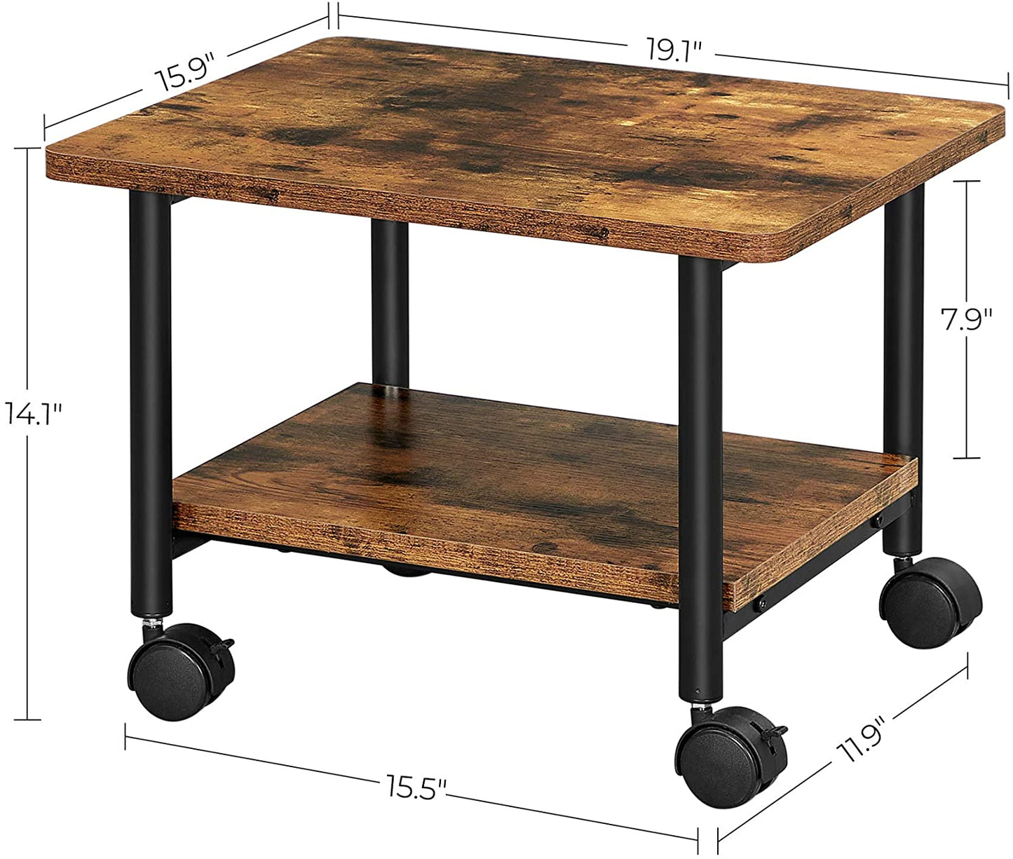 Industrial Under Desk Printer Stand, 2-Tier Mobile Machine Cart with Shelf