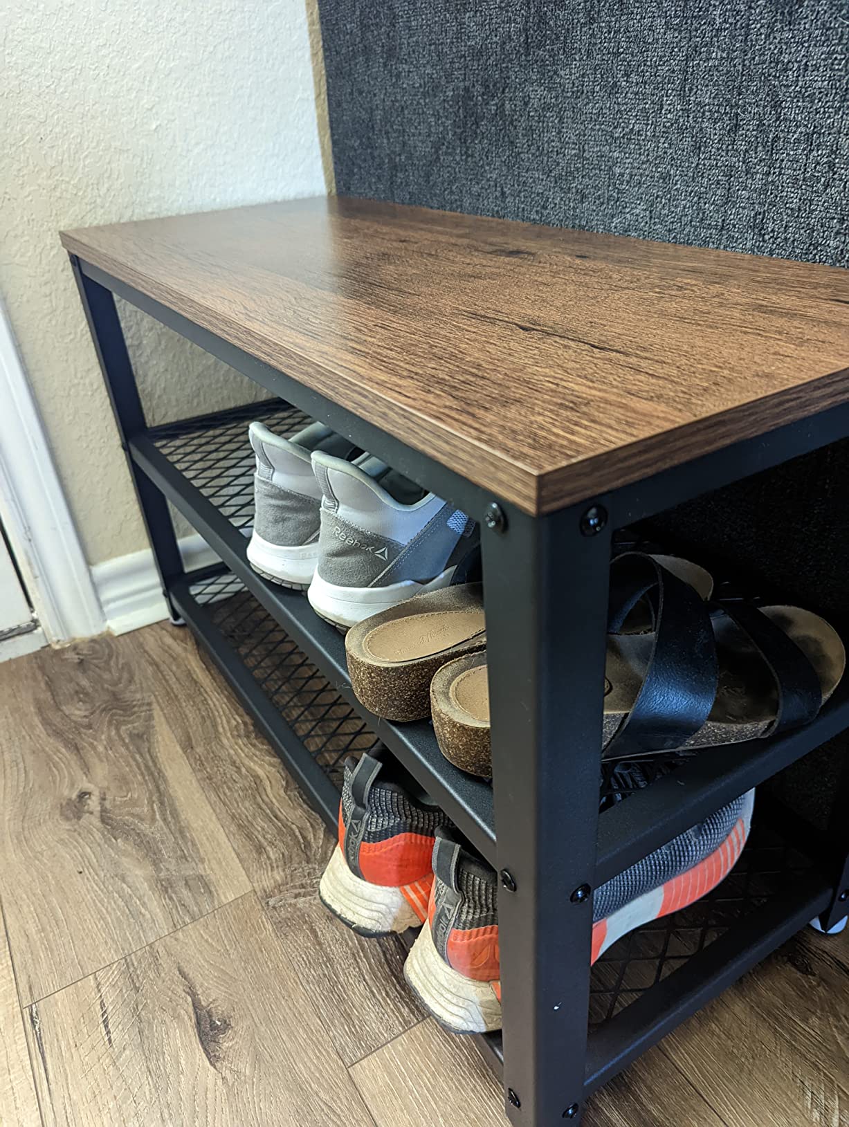 Shoe Bench, 3-Tier Shoe Rack, 39.4 Inches Long Storage Shelves - HWLEXTRA 