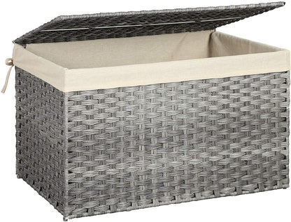 Storage Box with Cotton Liner, Rattan-Style Storage Basket, Storage Trunk with Lid and Handles, 29.9 x 17.1 x 18.1 Inches