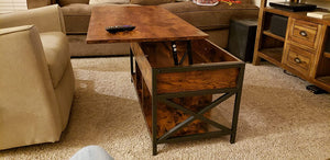 Lift Top Coffee Table, Living Room Table with Hidden and Open Storage Compartments, X-Shaped Steel Frame