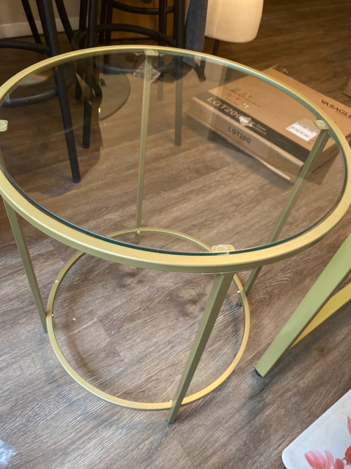 Golden Glass Round Side Table with Metal Frame - HWLEXTRA