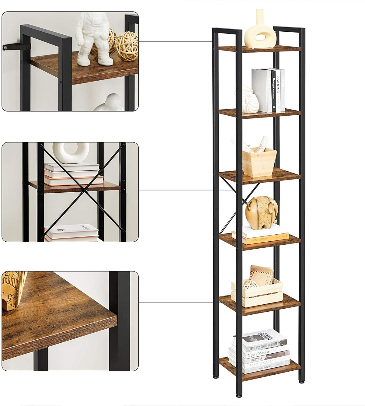 6-Tier Bookshelf, Bookcase, Storage Shelving Unit with 6 Shelves - HWLEXTRA 