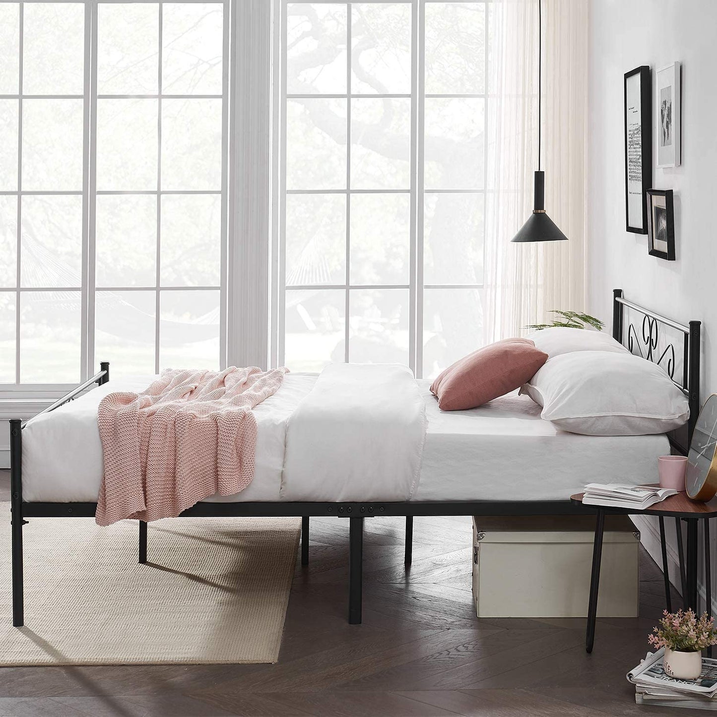 Platform Metal Bed Frame, Mattress Foundation with Headboard & Footboard