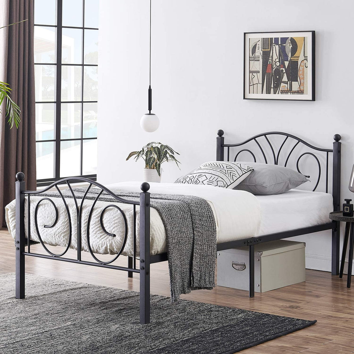 Metal Bed Frame with Headboard and Footboard, Iron Mattress Foundation No Box Spring Needed