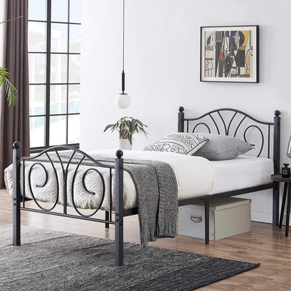 Metal Bed Frame with Headboard and Footboard, Iron Mattress Foundation No Box Spring Needed