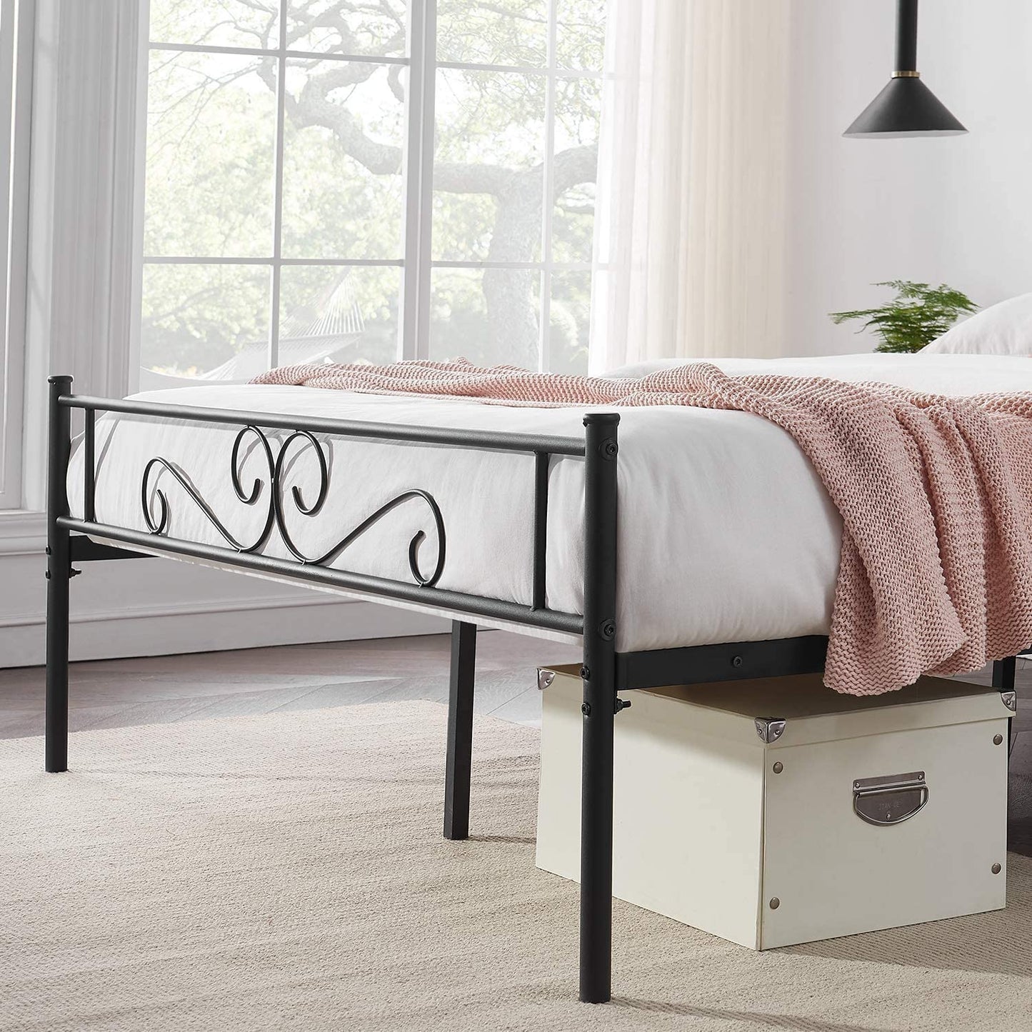 Platform Metal Bed Frame, Mattress Foundation with Headboard & Footboard