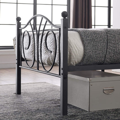 Metal Bed Frame with Headboard and Footboard, Iron Mattress Foundation No Box Spring Needed