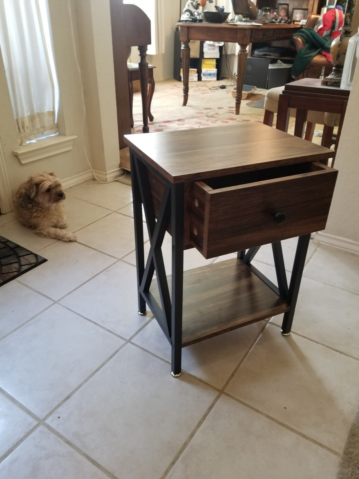 Versatile Nightstands X-Design Side End Table Night Stand Storage Shelf with Bin Drawer