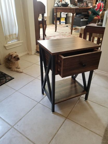 Versatile Nightstands X-Design Side End Table Night Stand Storage Shelf with Bin Drawer