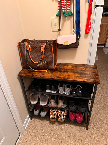 Shoe Rack 5 Tier, Narrow Shoe Organizer for Closet Entryway, with 4 Fabric Shelves and Top for Bags