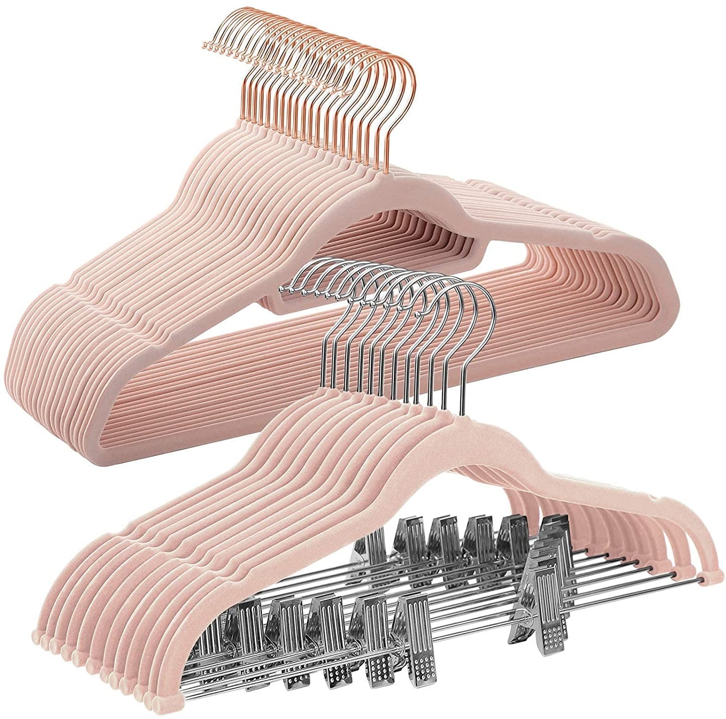 50 Velvet Coat Hangers Bundle with 30 Skirt Hangers, Space-Saving Closet Organization, Swivel Hooks - HWLEXTRA 