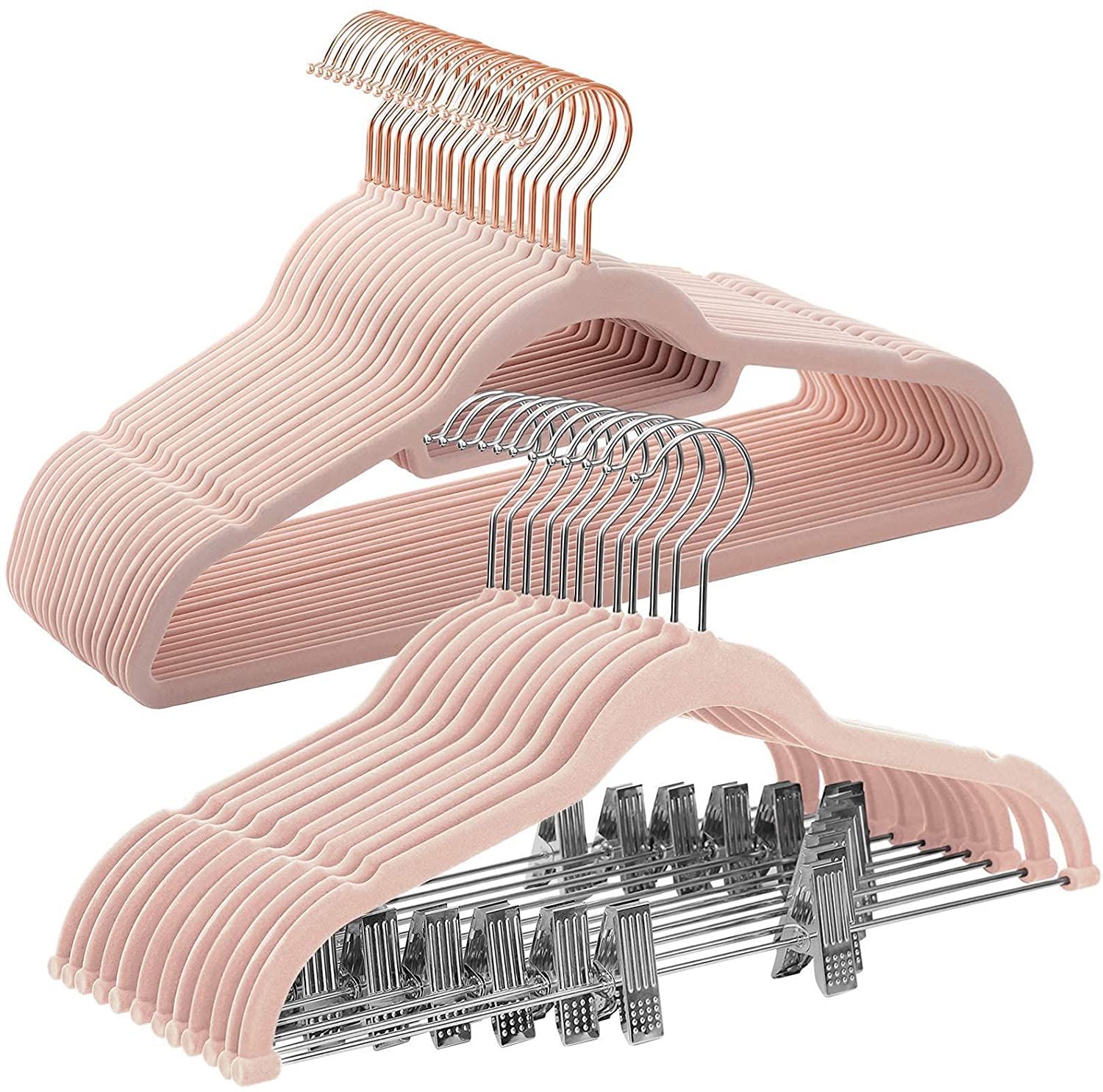 50 Velvet Coat Hangers Bundle with 30 Skirt Hangers, Space-Saving Closet Organization, Swivel Hooks - HWLEXTRA 