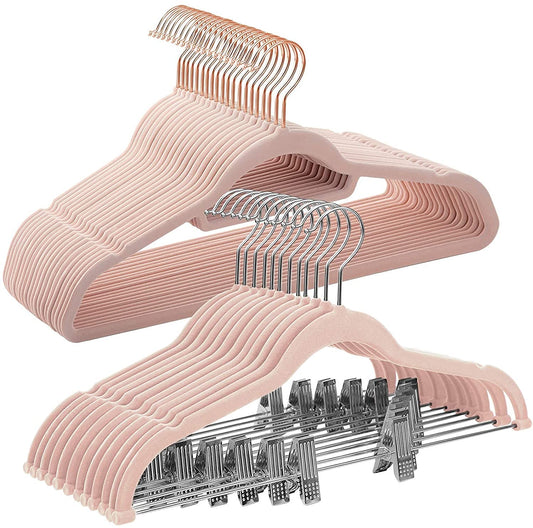 50 Velvet Coat Hangers Bundle with 30 Skirt Hangers, Space-Saving Closet Organization, Swivel Hooks - HWLEXTRA 