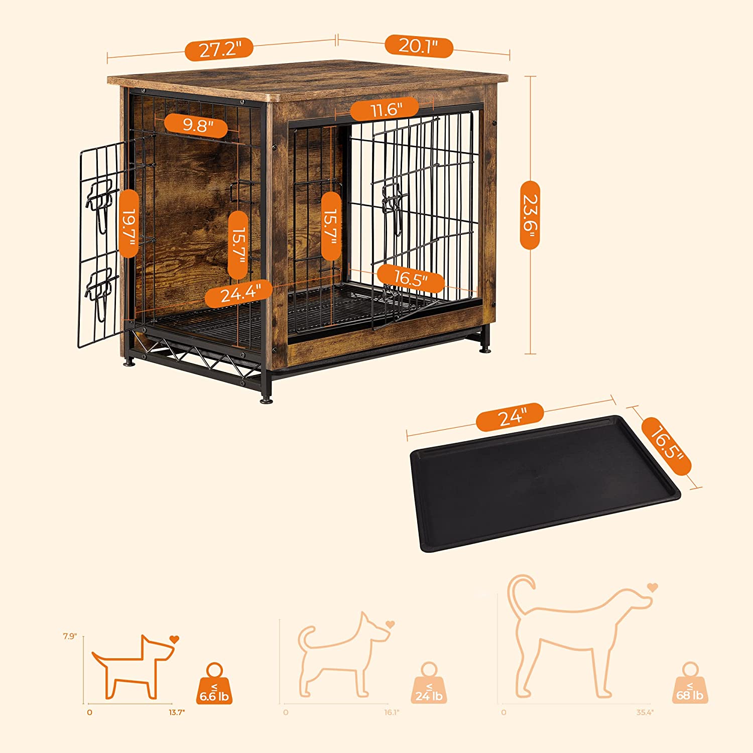 Wooden Dog Crate, Indoor Pet Crate End Table, Dog Furniture with Removable Tray - HWLEXTRA 