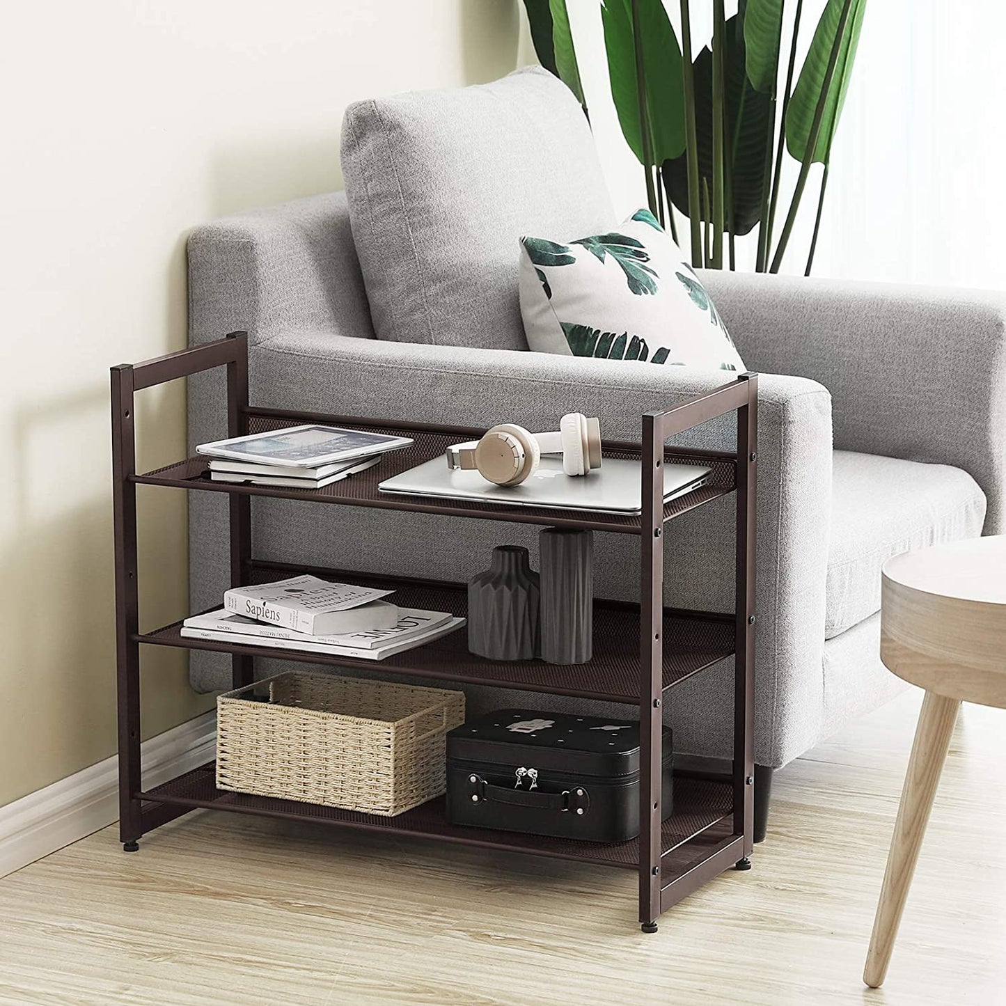 Bronze Metal Shoe Rack with Adjustable Shelves - HWLEXTRA
