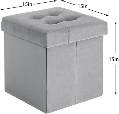 Tufted Velvet Ottoman Stool, Folding Footrest /Bed End/Padded Seat with Removable Lid