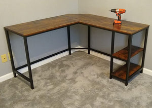 L-Shaped Computer Desk with Shelf for Workstation and Gaming