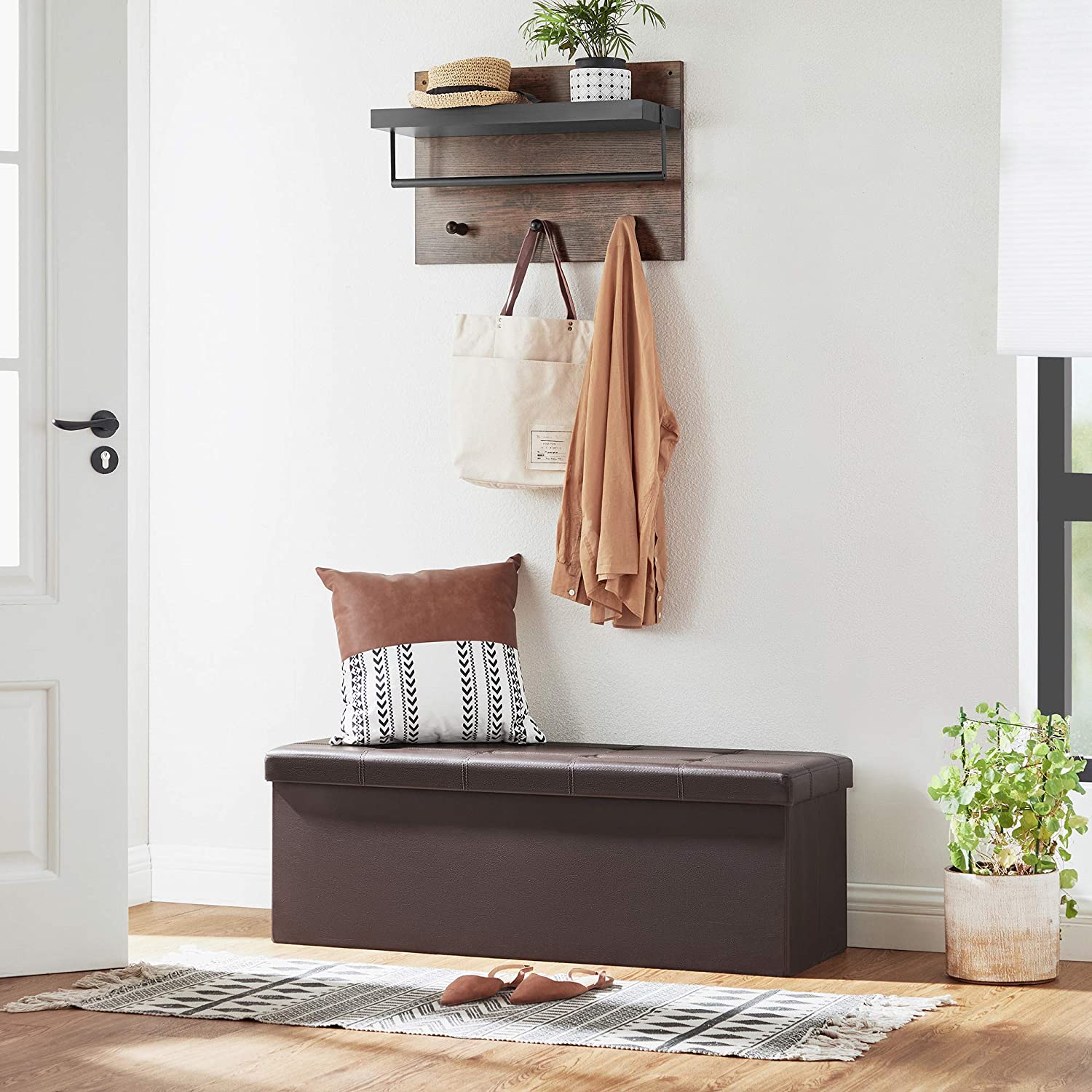 Brown Foldable Storage Ottoman Bench - HWLEXTRA