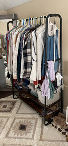 Heavy-Duty Clothes Rack, Garment Clothing Rack with 2 Shelves and 6 S Hooks for Bedroom