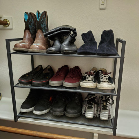 3-Tier Shoe Rack, Stackable Organizer, 9-12 Pairs, Metal Storage, Smoky Gray