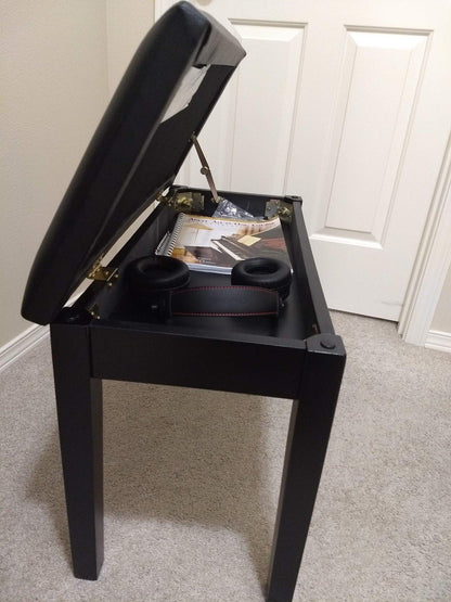 Wooden Duet Piano Bench with Padded Cushion and Music Storage Black