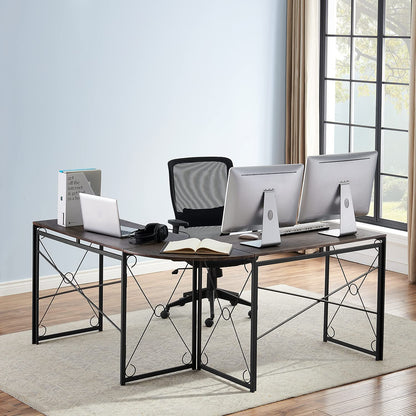 L Shaped Computer Desk, 59’’x59’’ Large Industrial Home Office Workstation, Multi-Usage Corner Gaming Table