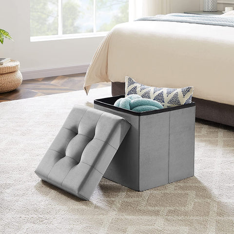Tufted Velvet Ottoman Stool, Folding Footrest /Bed End/Padded Seat with Removable Lid