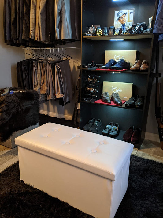 30 Inches Faux Leather Folding Storage Ottoman Bench, Storage Chest Footrest Coffee Table Padded Seat, White - HWLEXTRA 