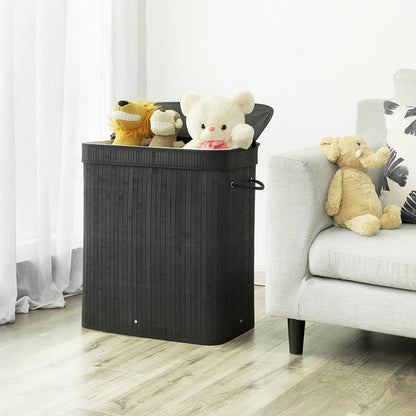 Laundry Hamper with Lid, Bamboo Laundry Basket with Handles, Foldable Storage Basket - HWLEXTRA 