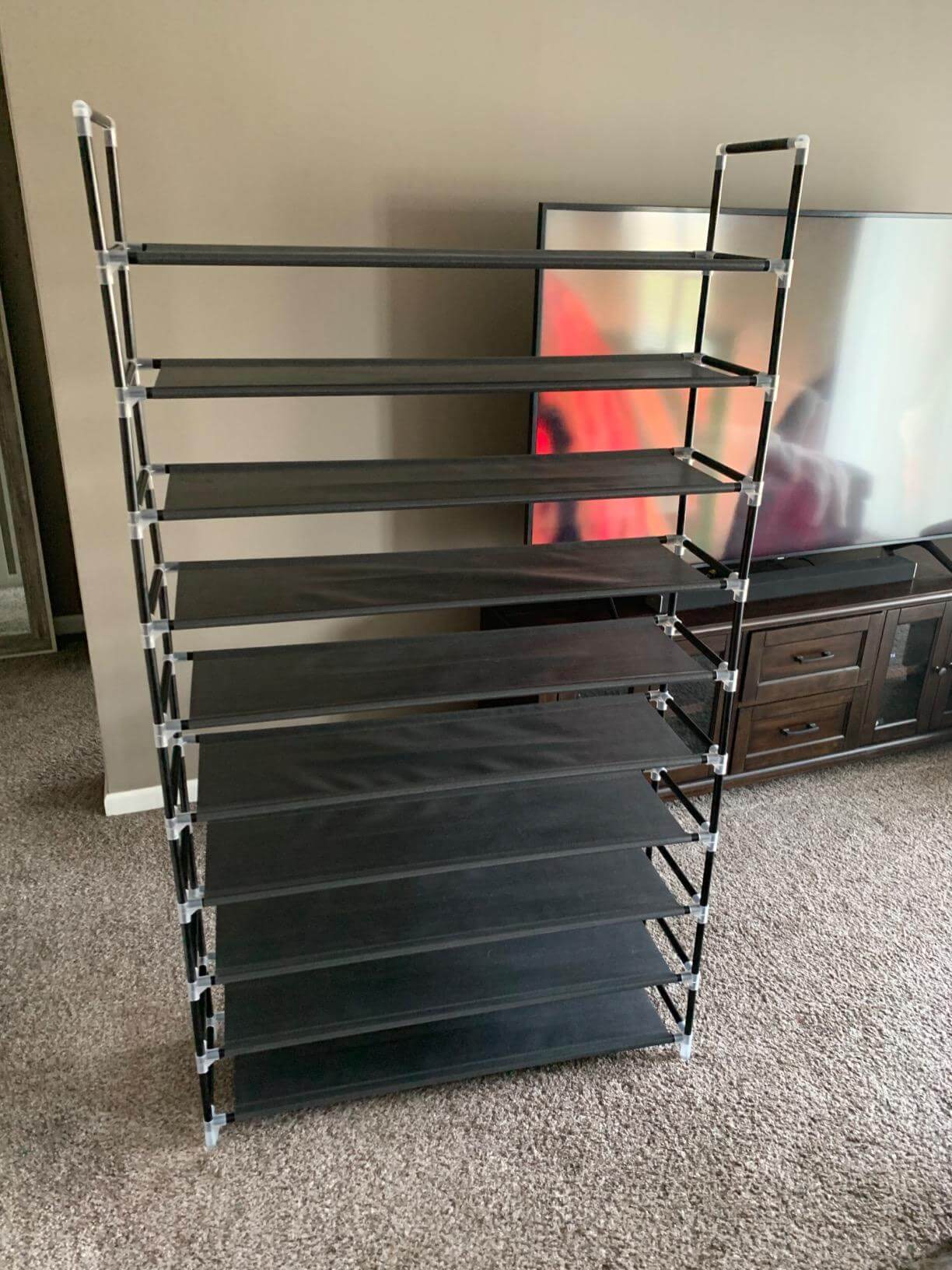 10 Tiers Shoe Rack 50 Pairs Non-Woven Fabric Shoe Tower Organizer Cabinet Black 39.4" x 11.1" x 68.9" - HWLEXTRA 