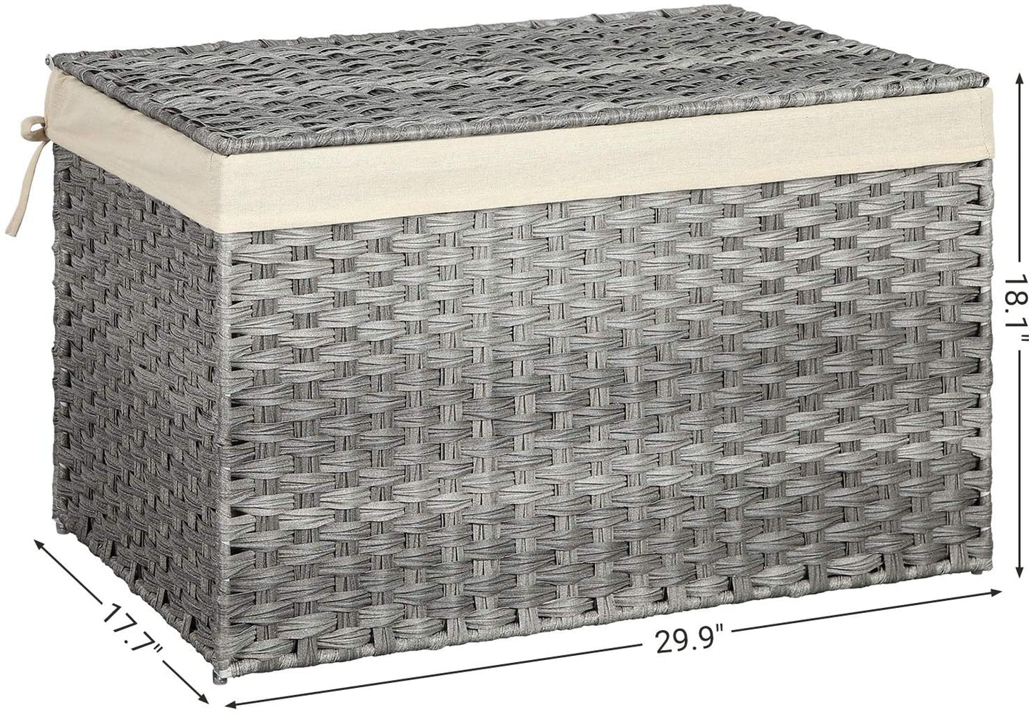 Storage Box with Cotton Liner, Rattan-Style Storage Basket, Storage Trunk with Lid and Handles, 29.9 x 17.1 x 18.1 Inches