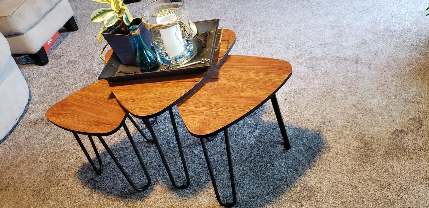 3-Piece Nesting Table with Metal Frame, Stacking Nightstand Home Furniture Set