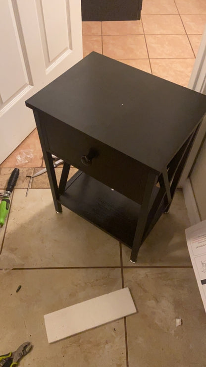 Versatile Nightstands X-Design Side End Table Night Stand Storage Shelf with Bin Drawer