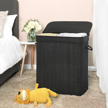 Laundry Hamper with Lid, Bamboo Laundry Basket with Handles, Foldable Storage Basket - HWLEXTRA 