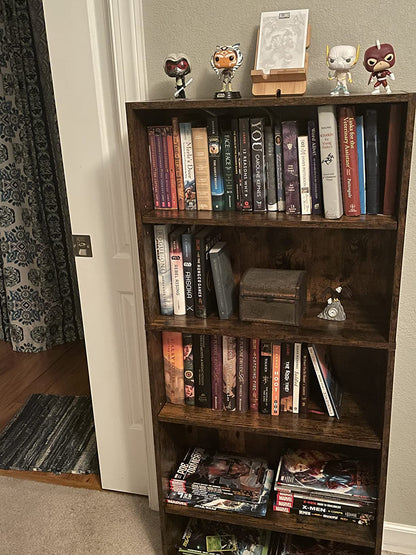 Bookshelf, Open Bookcase with Adjustable Storage Shelves, Floor Standing Unit - HWLEXTRA 