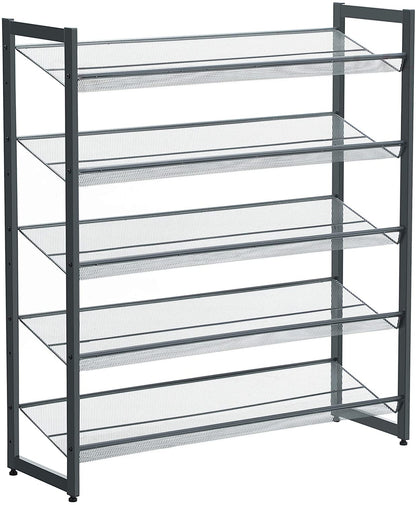 Shoe Rack, 5-Tier Stackable Shoe Storage Shelf, Metal Mesh - HWLEXTRA 