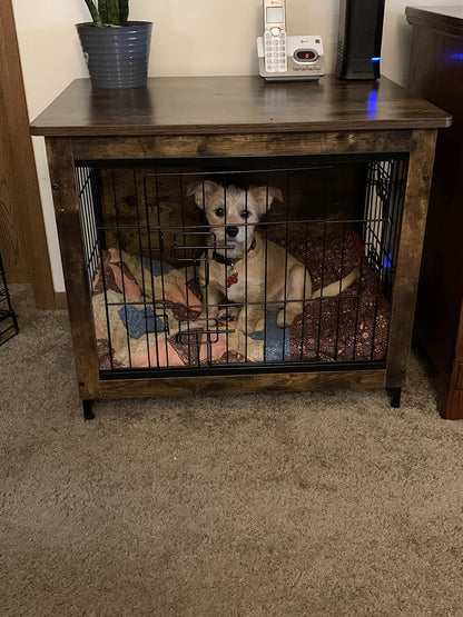 Wooden Dog Crate, Indoor Pet Crate End Table, Dog Furniture with Removable Tray - HWLEXTRA 