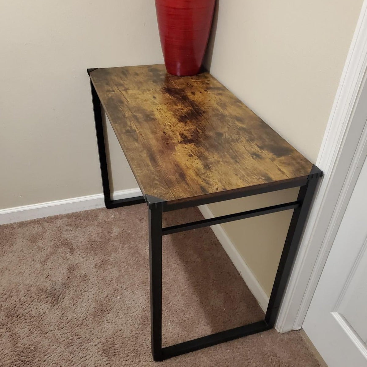 Computer Writing Desk, 47 Inch Office Study Table, Work from Home, with 8 Hooks, Metal Frame - HWLEXTRA 