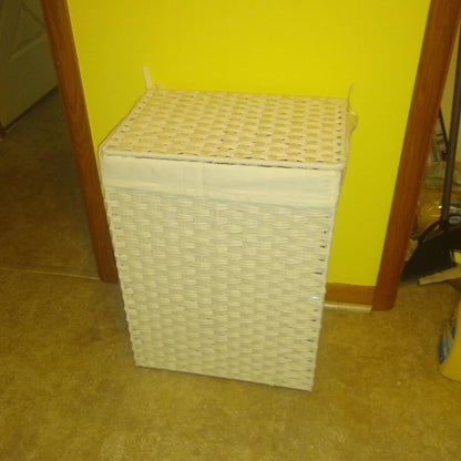Handwoven Laundry Hamper, 23.8 Gal (90L) Synthetic Rattan Clothes Laundry Basket with Lid and Handles
