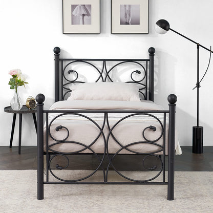 Metal Bed Frame with Headboard and Footboard, Iron Mattress Foundation No Box Spring Needed